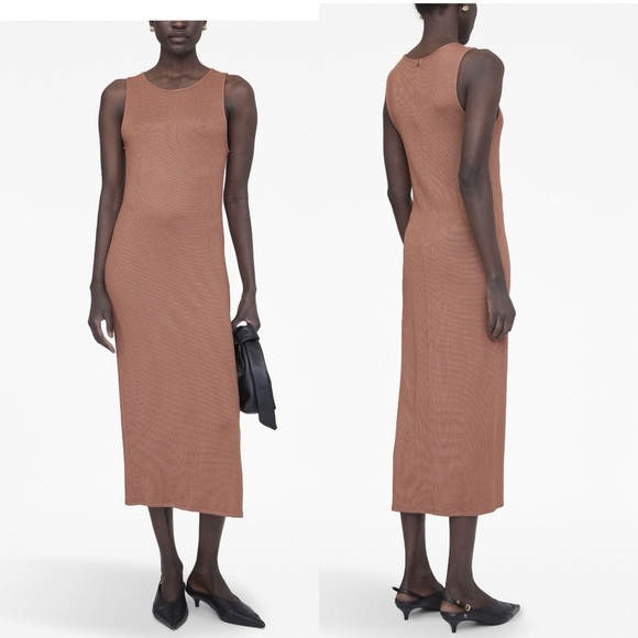 Anine Bing Savannah knit crew neck sleeveless midi dress terracotta waffle new - Picture 1 of 13